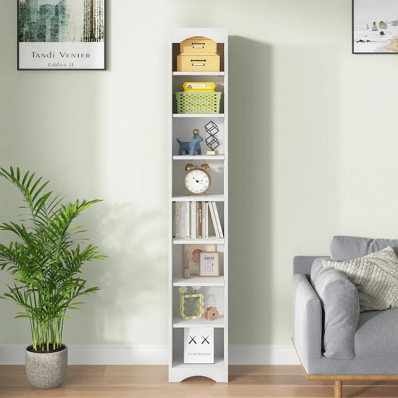 70.9 Inches Tall Bathroom Narrow Linen Cabinet, 8 Tiers Solid Wood Freestanding Storage Cabinet