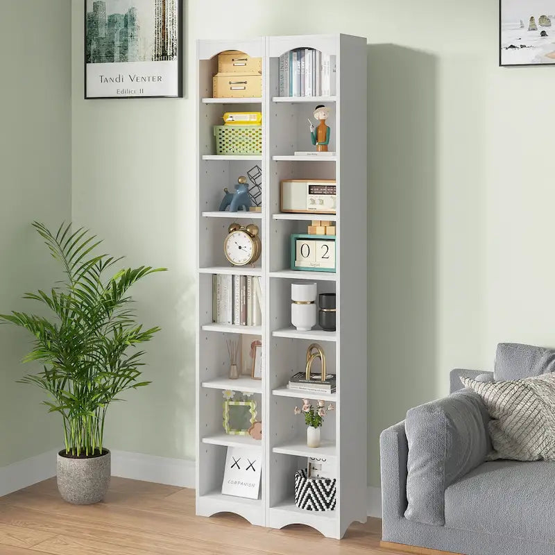 70.9 Inches Tall Bathroom Narrow Linen Cabinet, 8 Tiers Solid Wood Freestanding Storage Cabinet