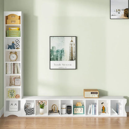 70.9 Inches Tall Bathroom Narrow Linen Cabinet, 8 Tiers Solid Wood Freestanding Storage Cabinet