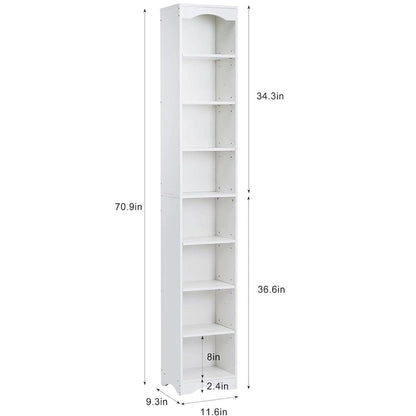 70.9 Inches Tall Bathroom Narrow Linen Cabinet, 8 Tiers Solid Wood Freestanding Storage Cabinet