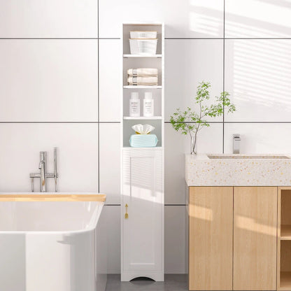 70.9 Inches Tall Bathroom Narrow Linen Cabinet, 8 Tiers Solid Wood Freestanding Storage Cabinet