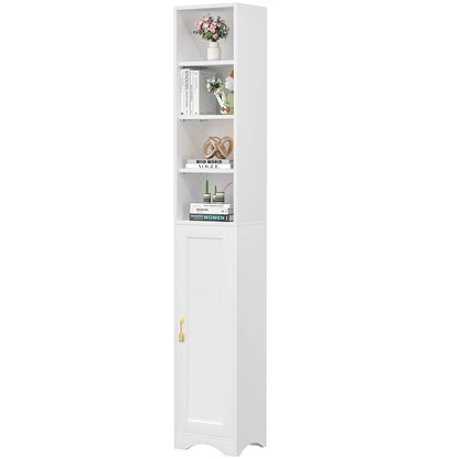 70.9 Inches Tall Bathroom Narrow Linen Cabinet, 8 Tiers Solid Wood Freestanding Storage Cabinet
