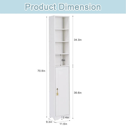 70.9 Inches Tall Bathroom Narrow Linen Cabinet, 8 Tiers Solid Wood Freestanding Storage Cabinet