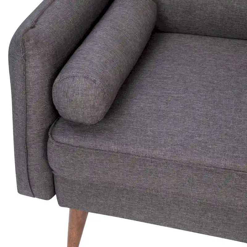 Compact Faux Linen Upholstered Loveseat with Wooden Legs