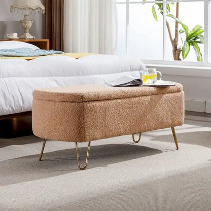 Faux Fur Entryway Bench Padded with Storage