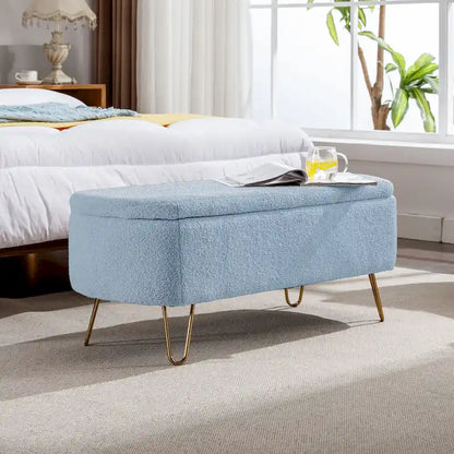 Faux Fur Entryway Bench Padded with Storage