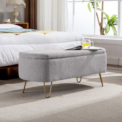 Faux Fur Entryway Bench Padded with Storage