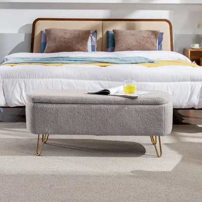 Faux Fur Entryway Bench Padded with Storage