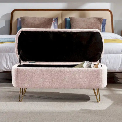 Faux Fur Entryway Bench Padded with Storage