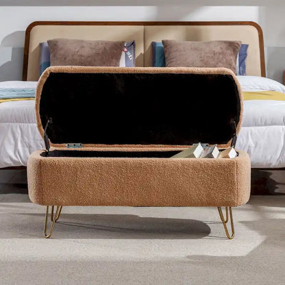 Faux Fur Entryway Bench Padded with Storage