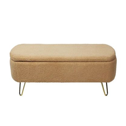 Faux Fur Entryway Bench Padded with Storage