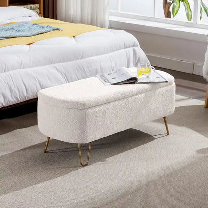 Faux Fur Entryway Bench Padded with Storage