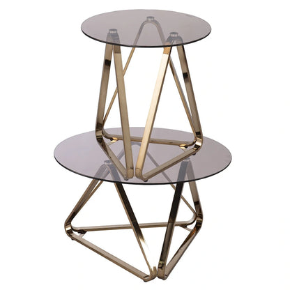 24  Champagne Glass And Iron Round End Table - 22x22x24.25