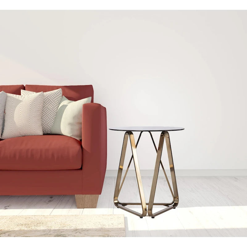 24  Champagne Glass And Iron Round End Table - 22x22x24.25