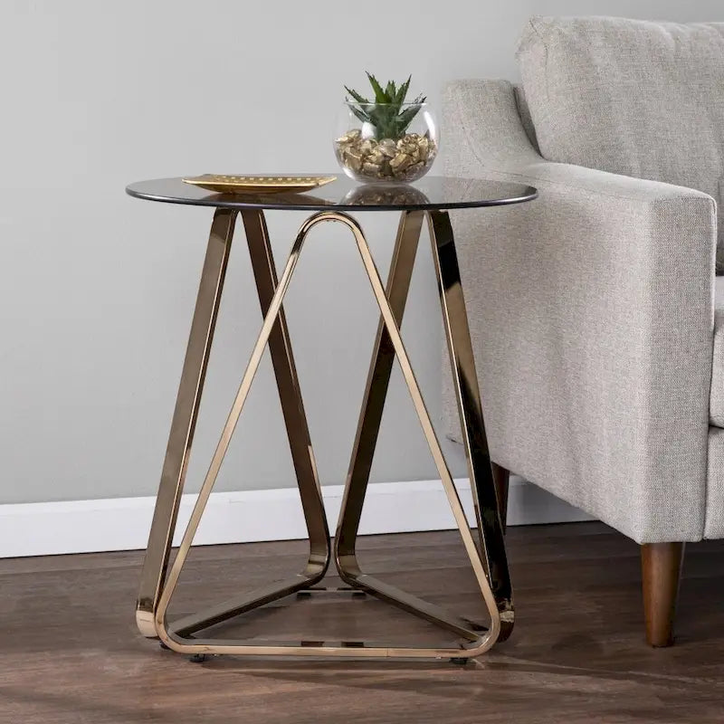 24  Champagne Glass And Iron Round End Table - 22x22x24.25