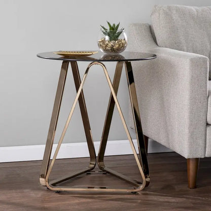 24  Champagne Glass And Iron Round End Table - 22x22x24.25