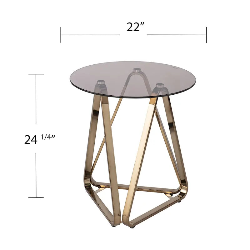 24  Champagne Glass And Iron Round End Table - 22x22x24.25
