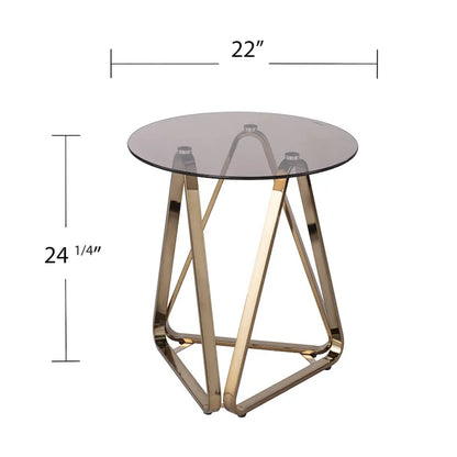 24  Champagne Glass And Iron Round End Table - 22x22x24.25