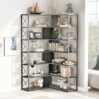 L-Shaped Corner 7-Tier Bookcase