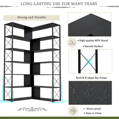 L-Shaped Corner 7-Tier Bookcase
