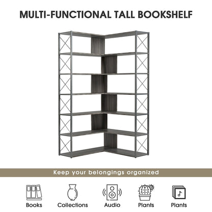 L-Shaped Corner 7-Tier Bookcase