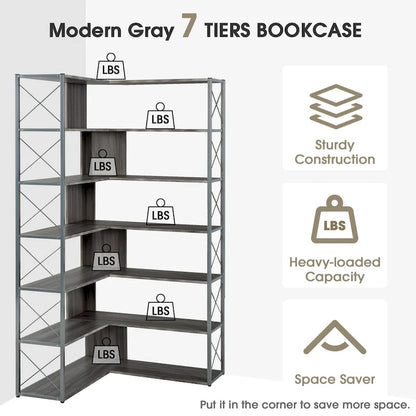 L-Shaped Corner 7-Tier Bookcase