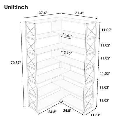 L-Shaped Corner 7-Tier Bookcase