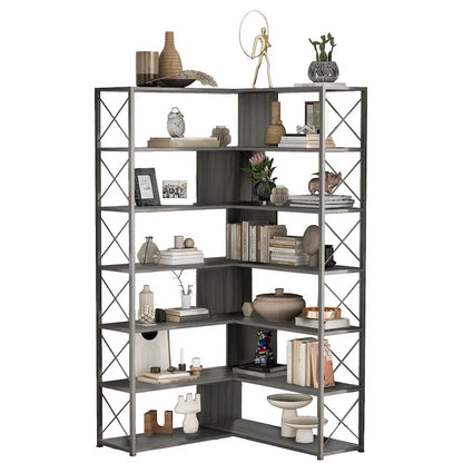 L-Shaped Corner 7-Tier Bookcase