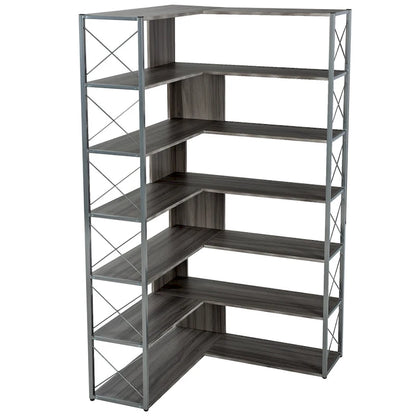L-Shaped Corner 7-Tier Bookcase