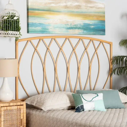 Halia Modern Bohemian Natural Rattan Wall-mountable Headboard-Queen