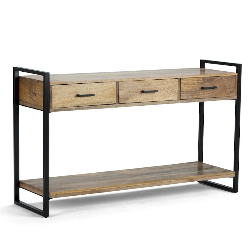 WYNDENHALL Lawson SOLID MANGO WOOD and Metal 54 inch Wide Modern Industrial Console Sofa Table in Natural - 55 W x 16 D x 32 H