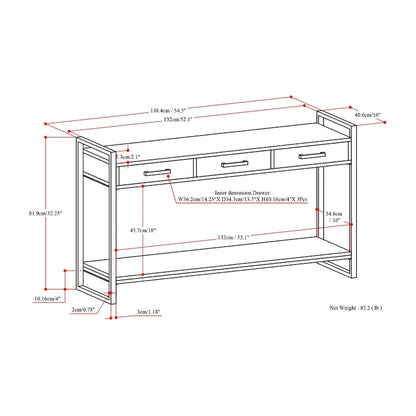 WYNDENHALL Lawson SOLID MANGO WOOD and Metal 54 inch Wide Modern Industrial Console Sofa Table in Natural - 55 W x 16 D x 32 H