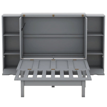 Queen Size Murphy Bed with Shelves, Drawers and USB Ports,Gray
