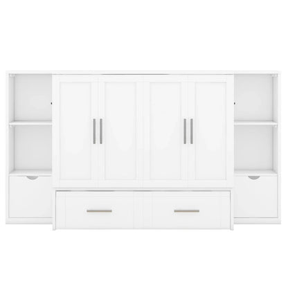 Queen Size Murphy Bed with Shelves, Drawers and USB Ports,Gray