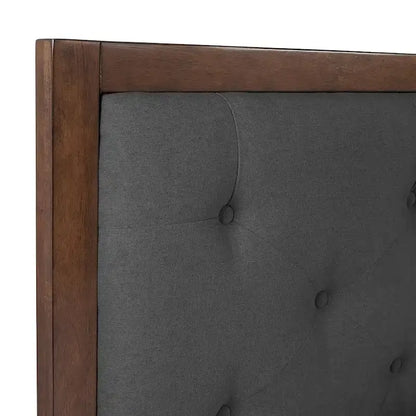 62.75  brown and gray queen size bed frame with upholstered headboard