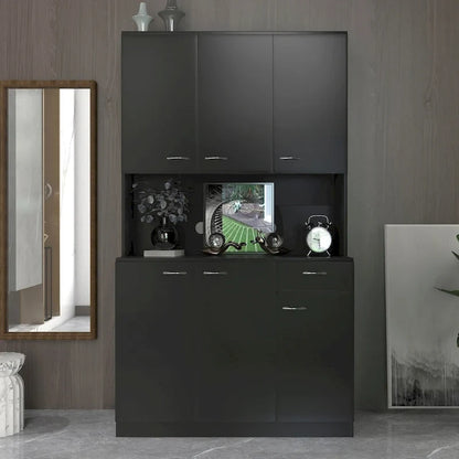 Rustic Farmhouse Tall Wardrobe, Armoire with Shelves, Open Compartment and Drawer, Freestanding Storage Closet Wardrobe Cabinet