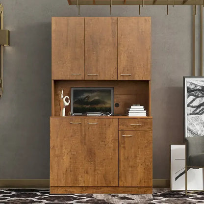 Rustic Farmhouse Tall Wardrobe, Armoire with Shelves, Open Compartment and Drawer, Freestanding Storage Closet Wardrobe Cabinet