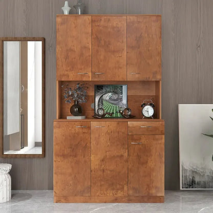 Rustic Farmhouse Tall Wardrobe, Armoire with Shelves, Open Compartment and Drawer, Freestanding Storage Closet Wardrobe Cabinet