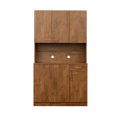 Rustic Farmhouse Tall Wardrobe, Armoire with Shelves, Open Compartment and Drawer, Freestanding Storage Closet Wardrobe Cabinet