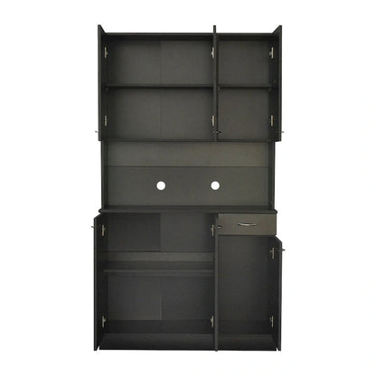 Rustic Farmhouse Tall Wardrobe, Armoire with Shelves, Open Compartment and Drawer, Freestanding Storage Closet Wardrobe Cabinet