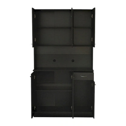 Rustic Farmhouse Tall Wardrobe, Armoire with Shelves, Open Compartment and Drawer, Freestanding Storage Closet Wardrobe Cabinet
