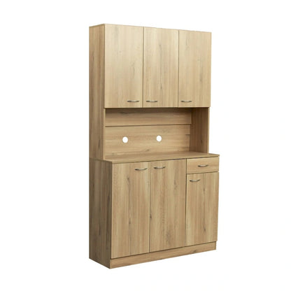 Rustic Farmhouse Tall Wardrobe, Armoire with Shelves, Open Compartment and Drawer, Freestanding Storage Closet Wardrobe Cabinet