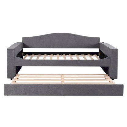 Twin Size UTeddy Fleece Daybed with Storage Armrests andTrundle