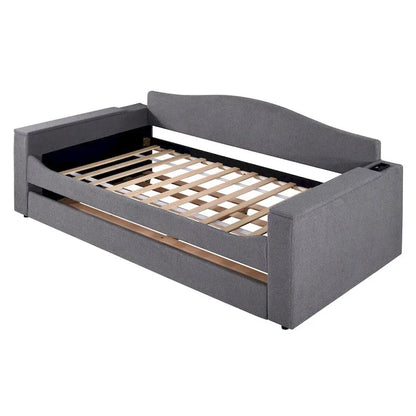 Twin Size UTeddy Fleece Daybed with Storage Armrests andTrundle