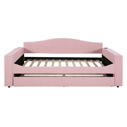 Twin Size UTeddy Fleece Daybed with Storage Armrests andTrundle