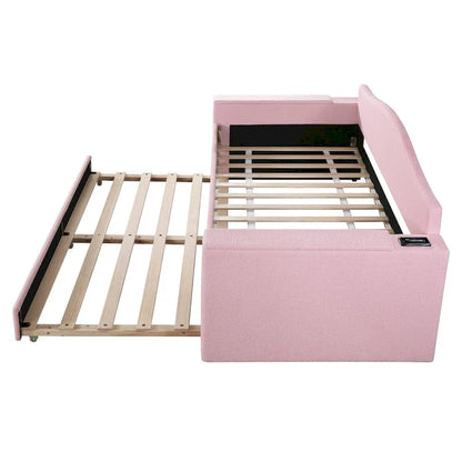 Twin Size UTeddy Fleece Daybed with Storage Armrests andTrundle