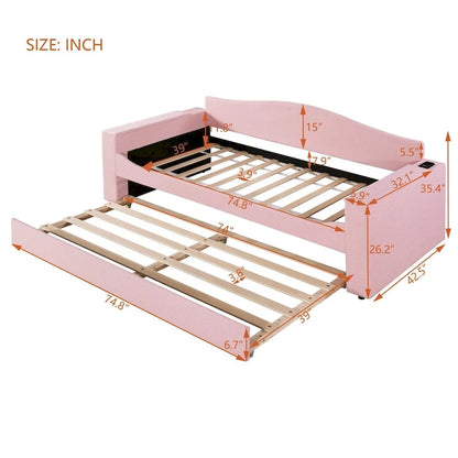 Twin Size UTeddy Fleece Daybed with Storage Armrests andTrundle