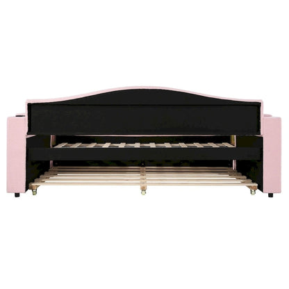 Twin Size UTeddy Fleece Daybed with Storage Armrests andTrundle