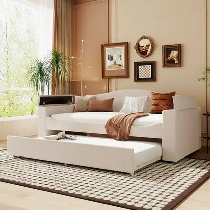 Twin Size UTeddy Fleece Daybed with Storage Armrests andTrundle