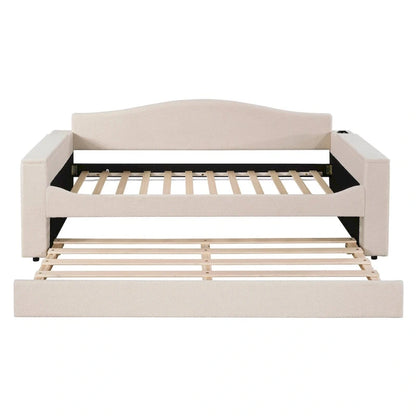 Twin Size UTeddy Fleece Daybed with Storage Armrests andTrundle